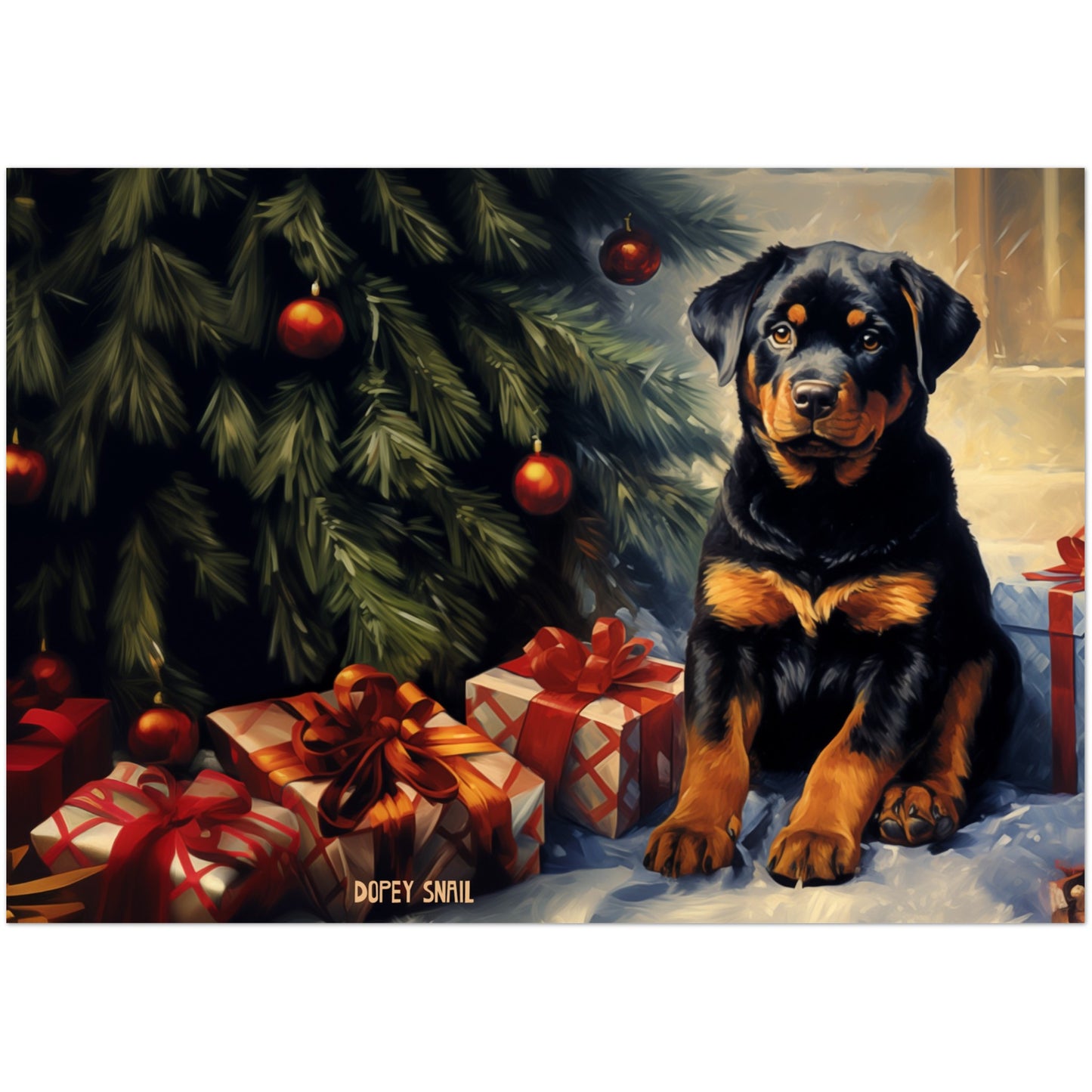 Pack of 10 Greeting Cards (standard envelopes) (US & CA) Christmas Rottweiler Pup