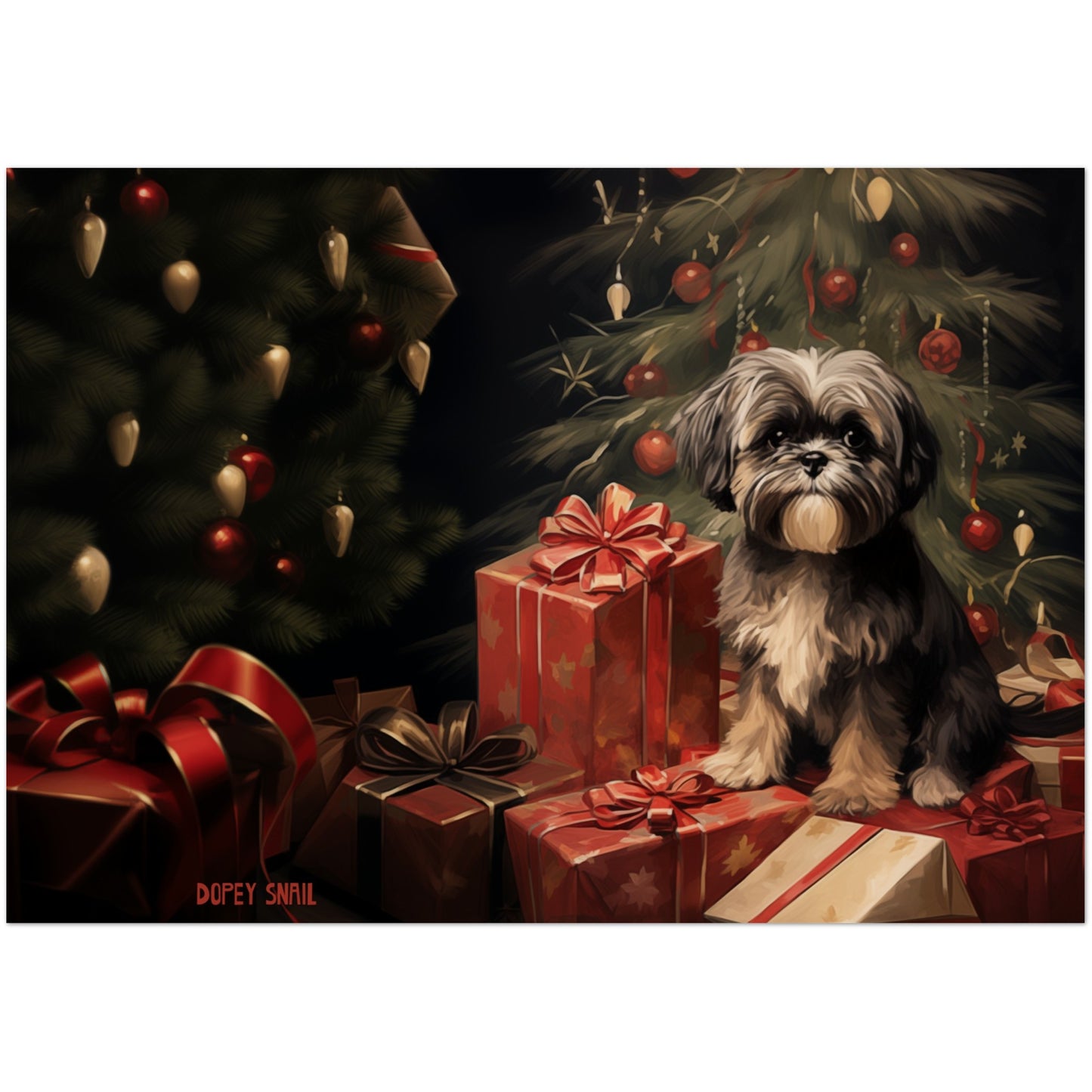 Pack of 10 Greeting Cards (standard envelopes) (US & CA) Christmas Shih Tzu