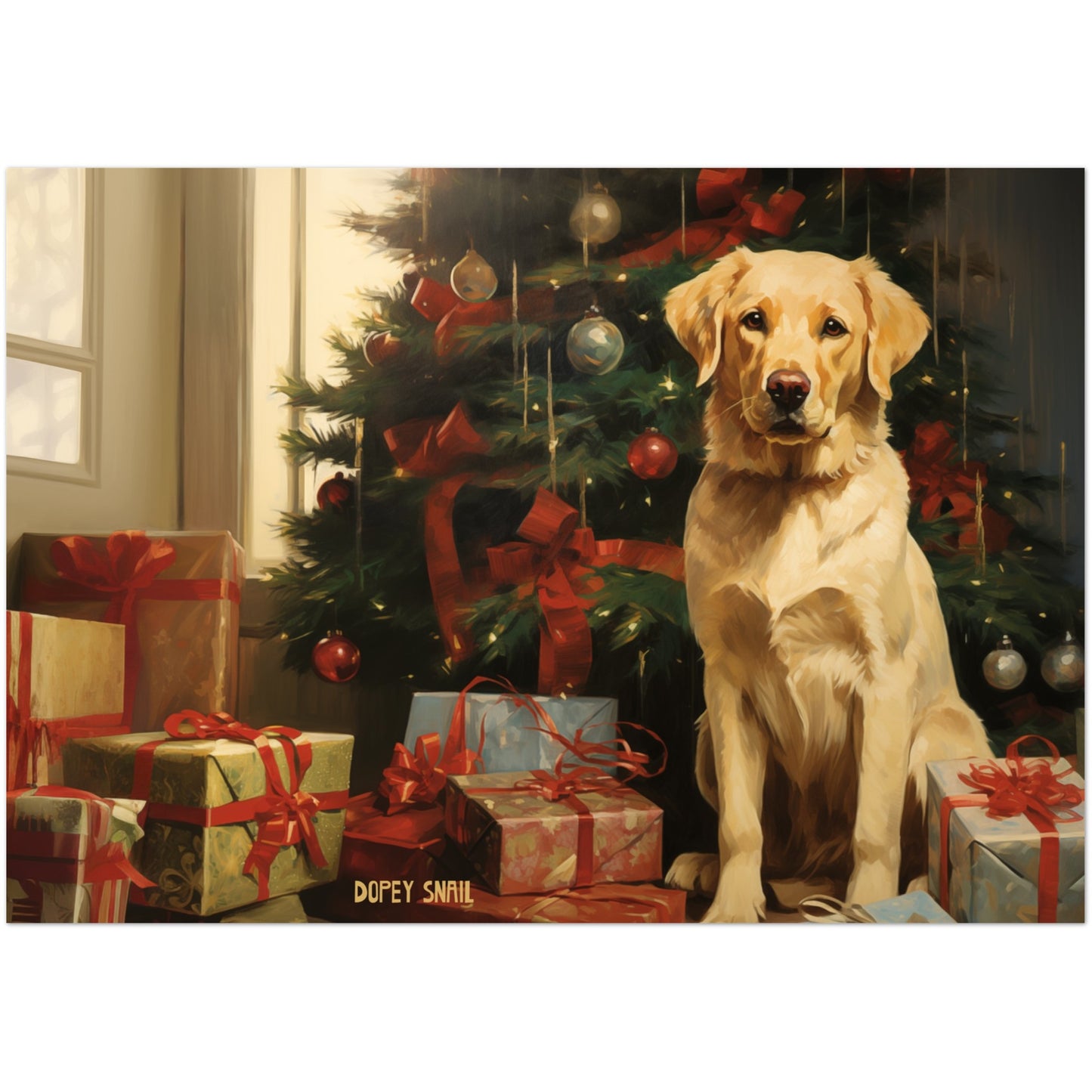 Pack of 10 Greeting Cards (standard envelopes) (US & CA) Christmas Yellow Lab