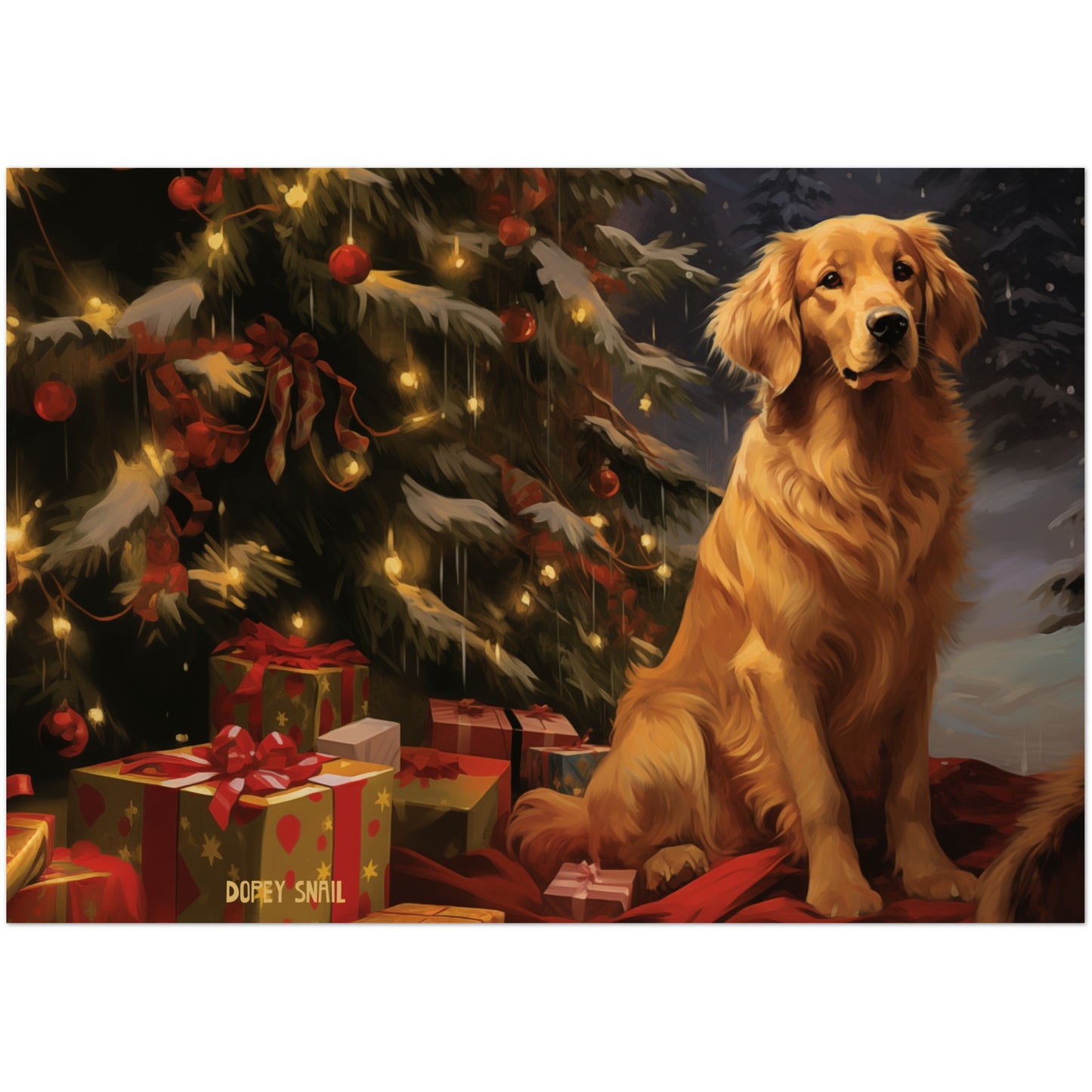 Pack of 10 Greeting Cards (standard envelopes) (US & CA) Christmas Golden Retriever