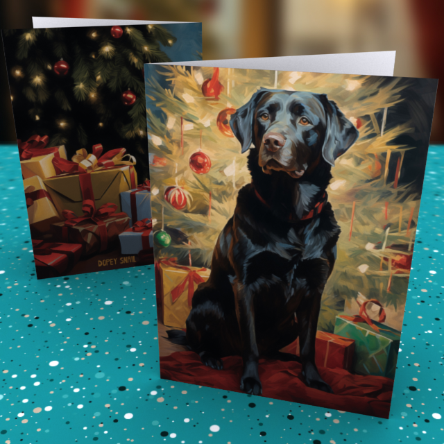 Pack of 10 Greeting Cards (standard envelopes) (US & CA) Christmas Black Lab