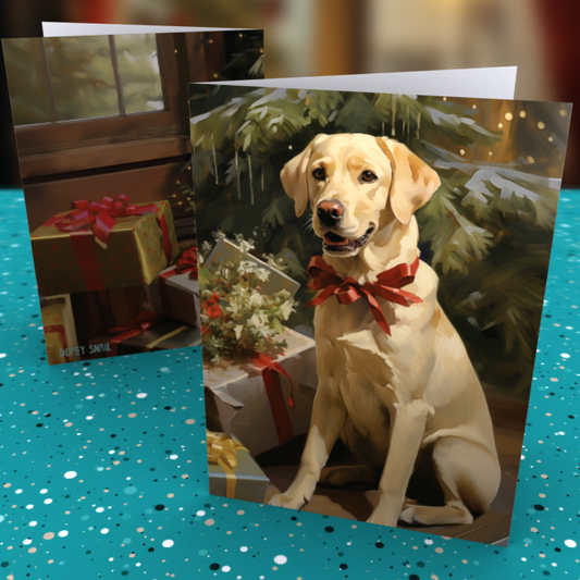 Pack of 10 Greeting Cards (standard envelopes) (US & CA) Christmas Blonde Lab