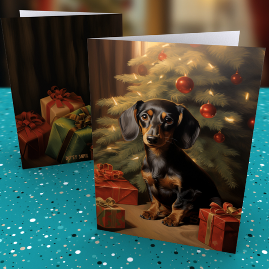 Pack of 10 Greeting Cards (standard envelopes) (US & CA) Christmas Dachshund Pup