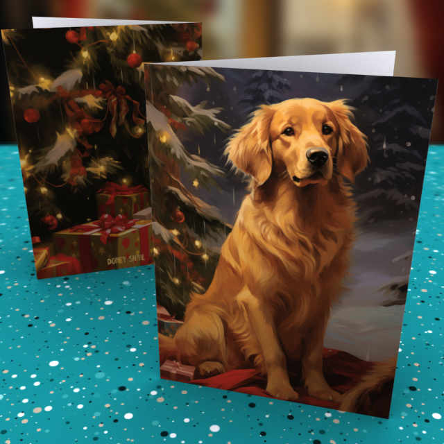 Pack of 10 Greeting Cards (standard envelopes) (US & CA) Christmas Golden Retriever