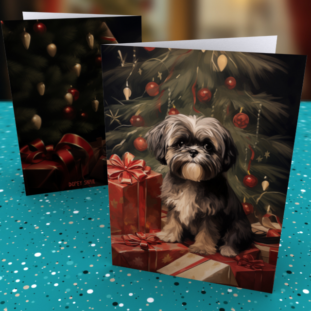 Pack of 10 Greeting Cards (standard envelopes) (US & CA) Christmas Shih Tzu