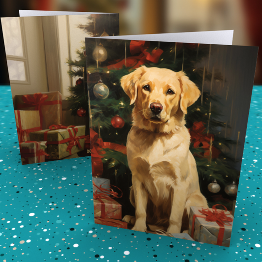 Pack of 10 Greeting Cards (standard envelopes) (US & CA) Christmas Yellow Lab