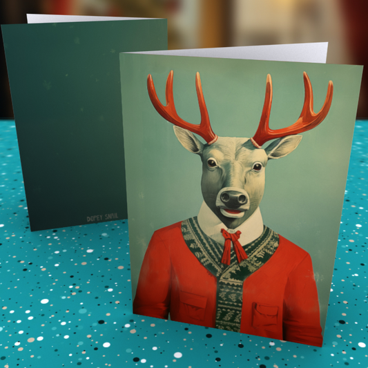 Pack of 10 Greeting Cards (standard envelopes) (US & CA) Red Antlers Red Suit