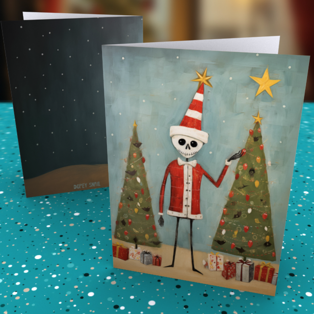 Pack of 10 Greeting Cards (standard envelopes) (US & CA) Skeleton and Christmas Trees