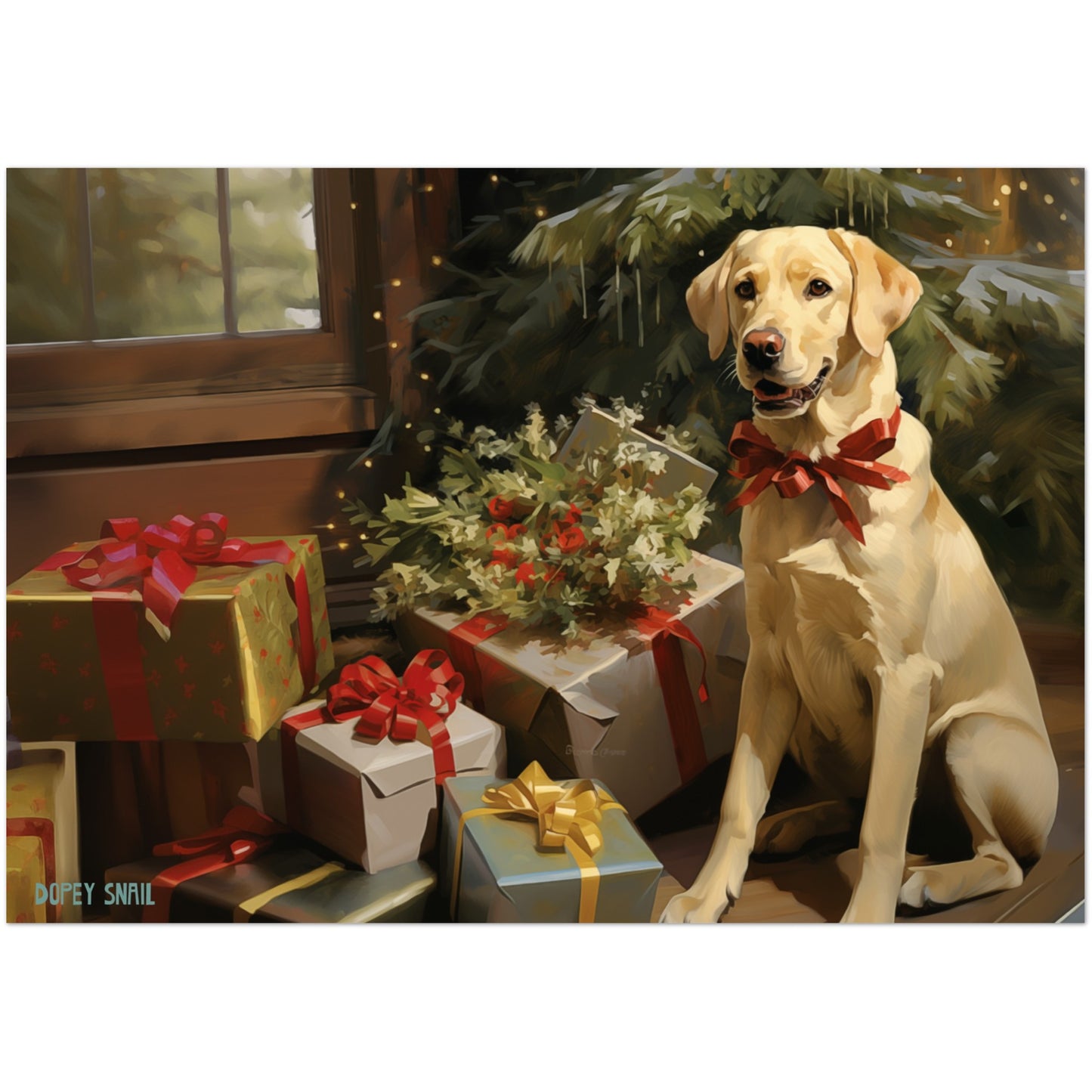 Pack of 10 Greeting Cards (standard envelopes) (US & CA) Christmas Blonde Lab